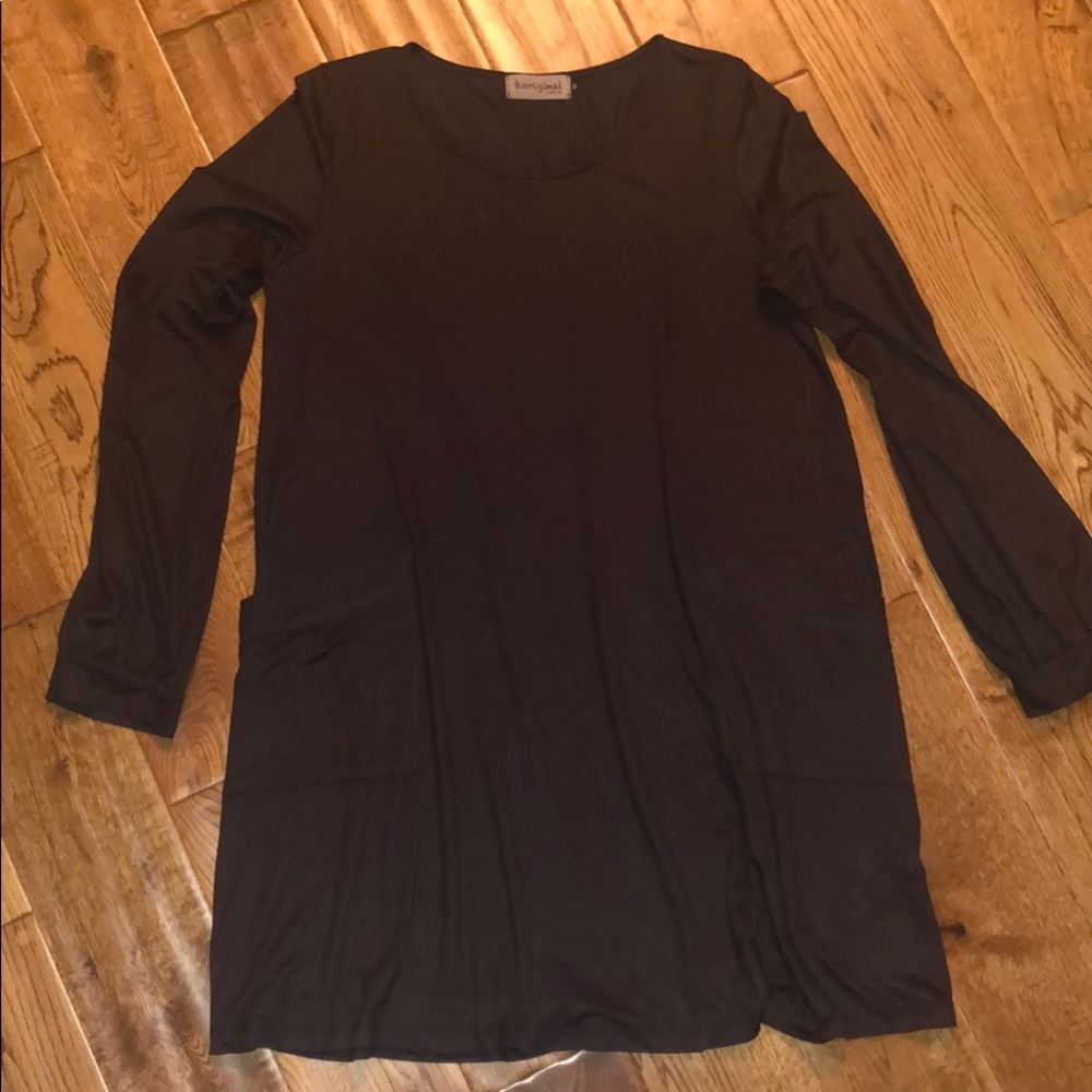 cute boutique brown micro suede A-line dress -M